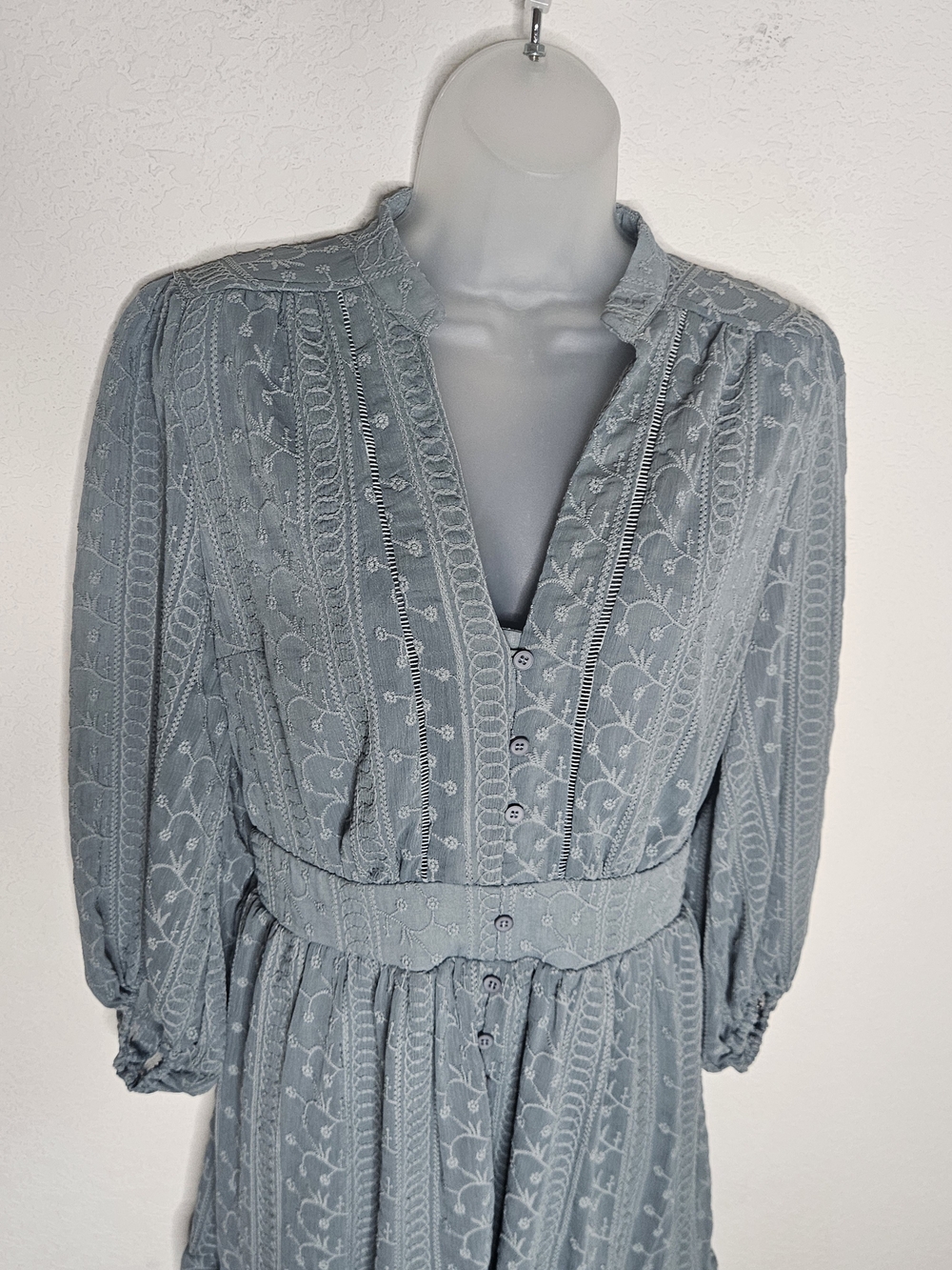 Baltic Born Harmony Embossed Dress Dusty Blue Large Boho Mini Dress NWT Cottage - Picture 4 of 11